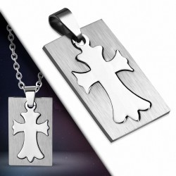 Pendentif homme plaque croix fleur de lys