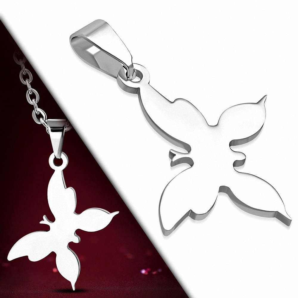 Pendentif en acier inoxydable papillon plat