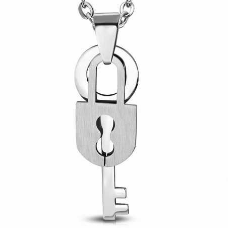 Pendentif en acier cadenas et clef