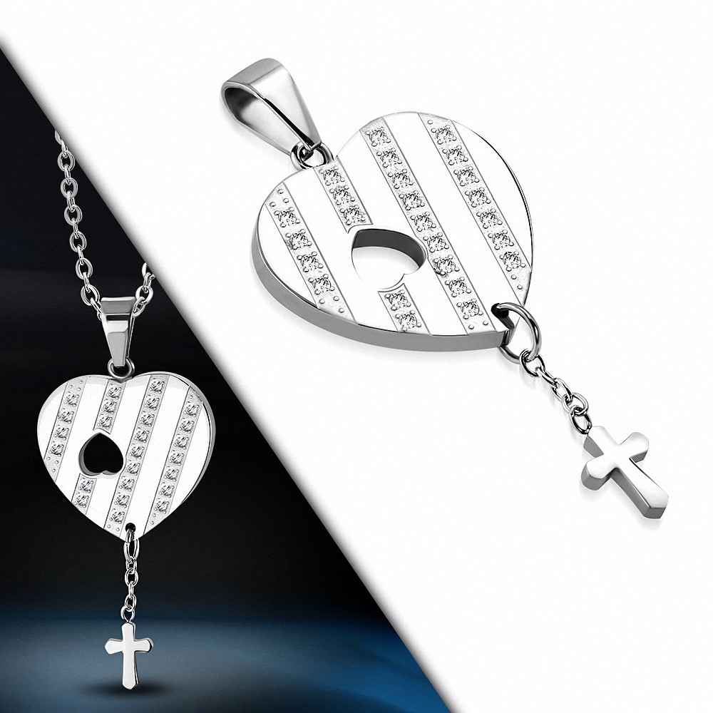 Pendentif cœur charm avec croix en acier inoxydable