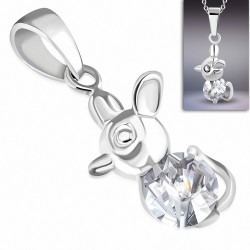 Pendentif souris chinoise serti d'une pierre claire