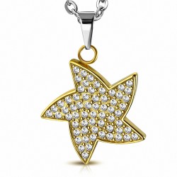 Pendentif étoile de mer en acier doré pavé de strass