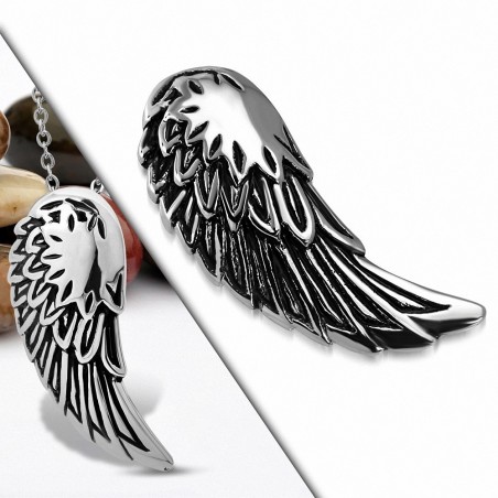 Pendentif homme biker aile d'ange en acier