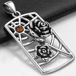 Pendentif rectangulaire toile d'araignée deux roses