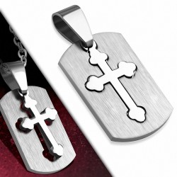 Pendentif homme plaque rectangulaire avec croix acier