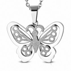 Pendentif papillon sablé en acier inoxydable argenté