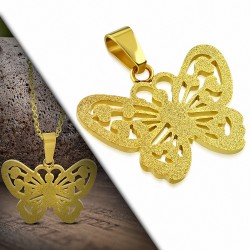 Pendentif papillon sablé en acier inoxydable doré