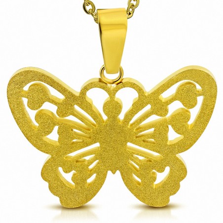 Pendentif papillon sablé en acier inoxydable doré