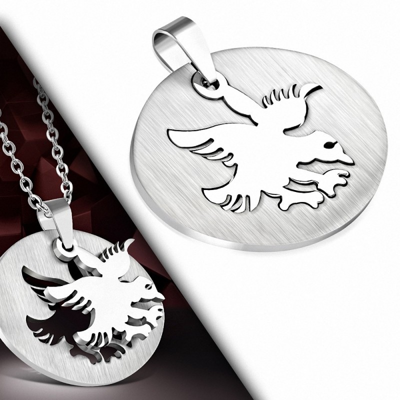 Pendentif homme en acier ovale avec un aigle