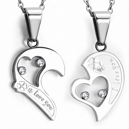 Pendentif couple cur I Love You 2 parties