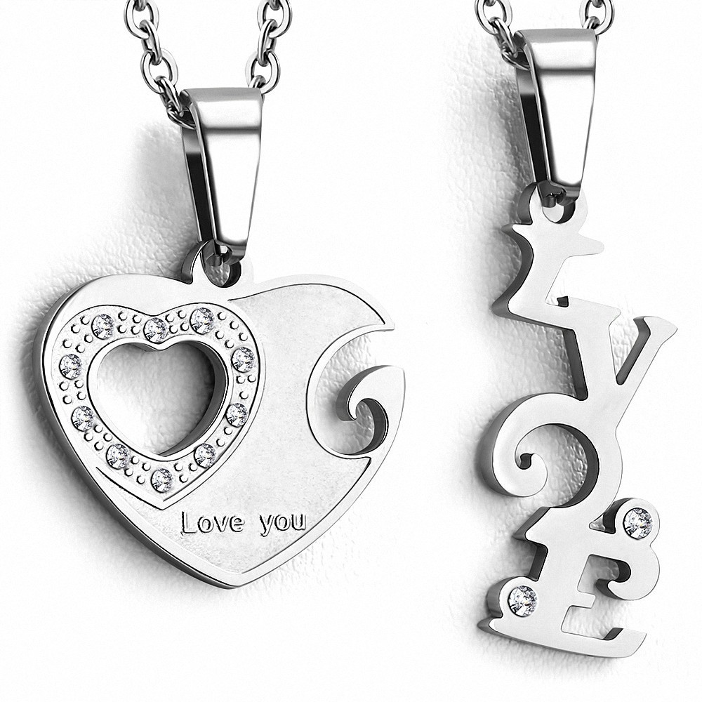 Pendentif couple deux parties cur et LOVE