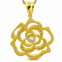 Pendentif en acier doré fleur sablée et gemme