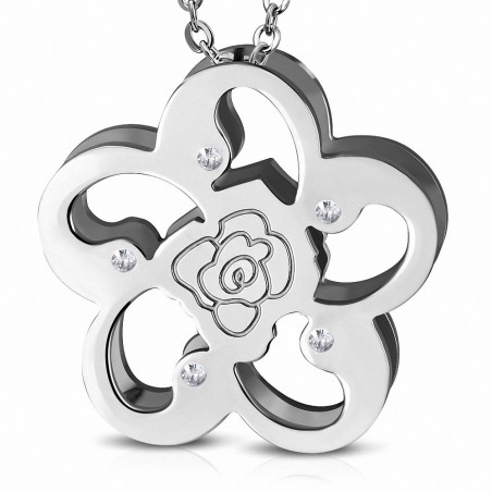 Pendentif en acier inoxydable fleur rose