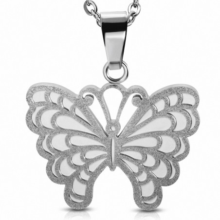 Pendentif papillon en acier inoxydable effet sablé