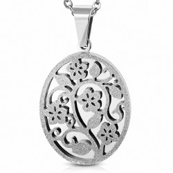 Pendentif floral en acier argenté avec effet sablé