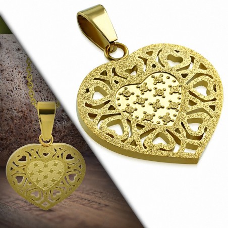 Pendentif en acier doré multiples curs filigrane