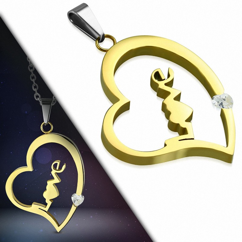 Pendentif cur en acier doré avec le mot LOVE