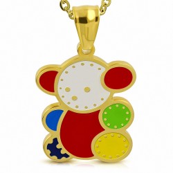 Pendentif en acier doré ours en peluche multicolore