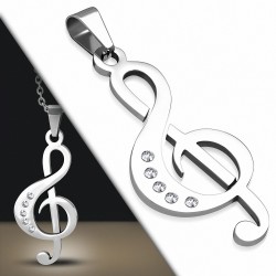 Pendentif en acier inoxydable clef de sol gemmes