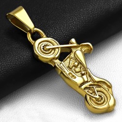 Pendentif homme acier inoxydable doré moto de biker