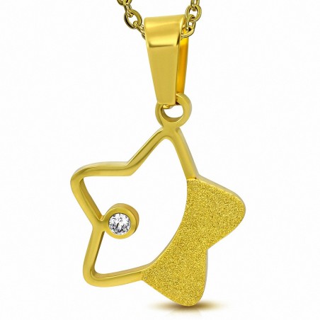 Pendentif étoile en acier doré finition sablée et strass