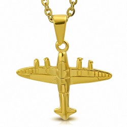 Pendentif homme avion en acier inoxydable doré