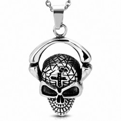 Pendentif homme biker crâne squelette avec croix