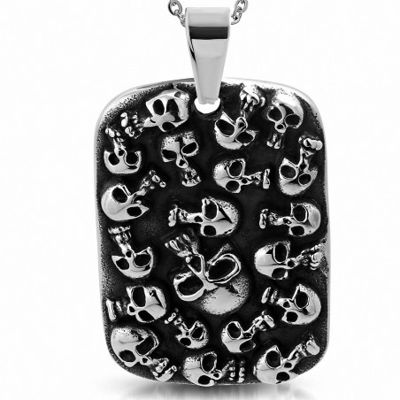 Pendentif homme biker plaque rectangulaire multiples crânes