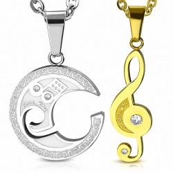 Pendentif couple musical deux parties clef de sol dorée