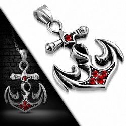 Pendentif homme biker ancre marine gemme orangé