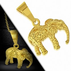 Pendentif éléphant sauvage en acier inoxydable doré