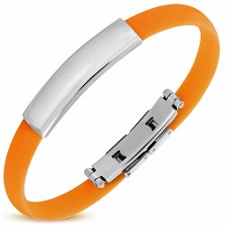 Bracelet en caoutchouc orange avec plaque acier gravable