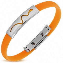 Bracelet en caoutchouc orange avec plaque acier serpent