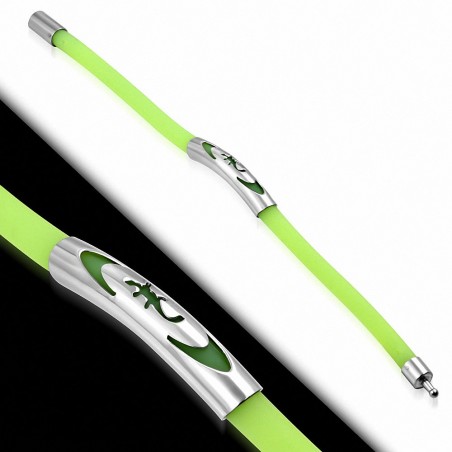 Bracelet en caoutchouc vert clair plaque acier lézard