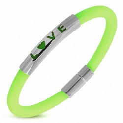 Bracelet en caoutchouc vert clair plaque acier LOVE
