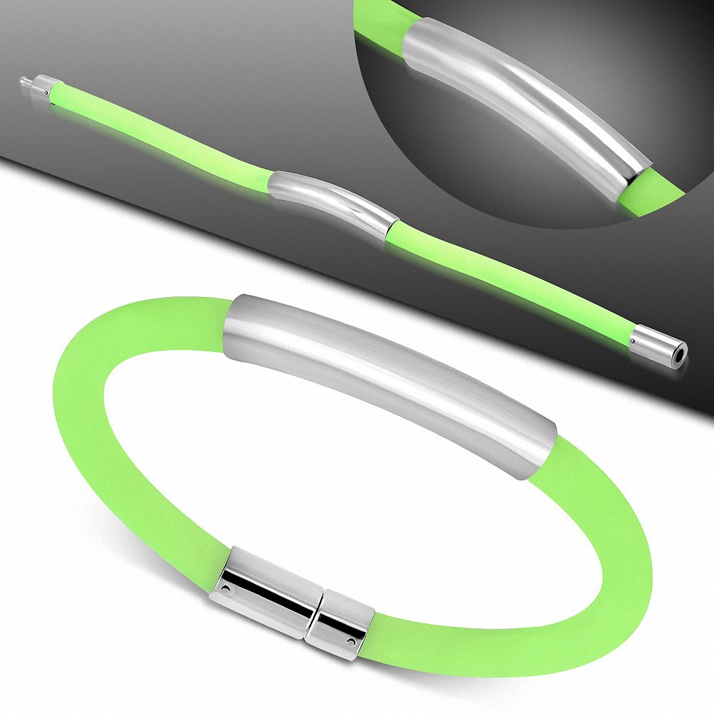 Bracelet en caoutchouc vert clair plaque acier gravable