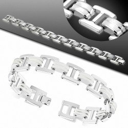 Bracelet homme acier et caoutchouc blanc liens H 22 cm x 14 mm