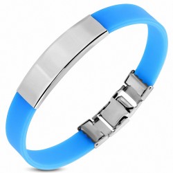 Bracelet en caoutchouc bleu clair plaque acier gravable