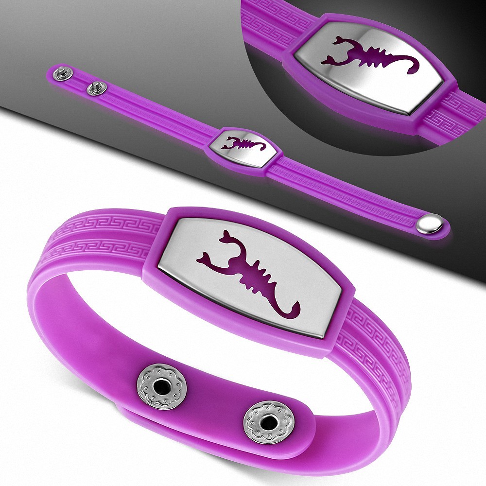 Bracelet caoutchouc violet plaque style montre scorpion