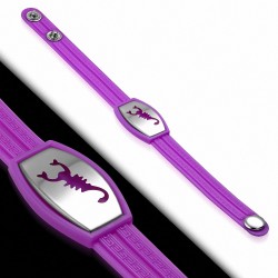 Bracelet caoutchouc violet plaque style montre scorpion