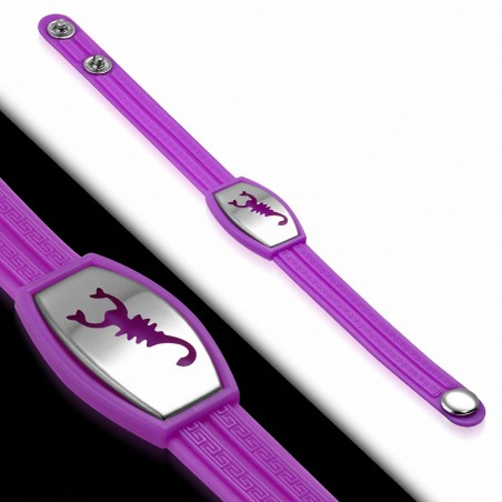 Bracelet caoutchouc violet plaque style montre scorpion