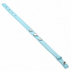 Bracelet en cuir bleu clair véritable avec 3 papillons en acier