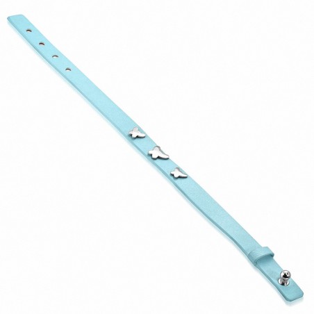 Bracelet en cuir bleu clair véritable avec 3 papillons en acier