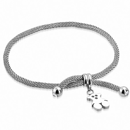 Bracelet en acier inoxydable avec charm ours en peluche