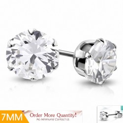 Paire de boucles d'oreille acier pierre zirconium blanche 7 mm