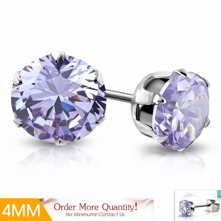 Paire de boucles d'oreille acier pierre zirconium tanzanite 4 mm