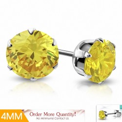 Paire de boucles d'oreille acier pierre zirconium jaune 4 mm