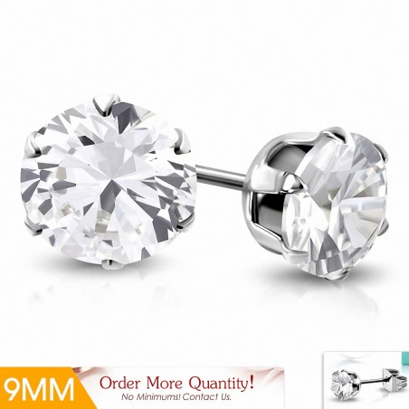 Paire de boucles d'oreille acier pierre zirconium blanche 9 mm