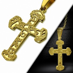 Pendentif croix en acier inoxydable doré finition sablée