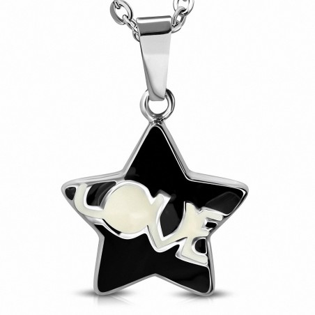 Pendentif en acier étoile noire mot LOVE